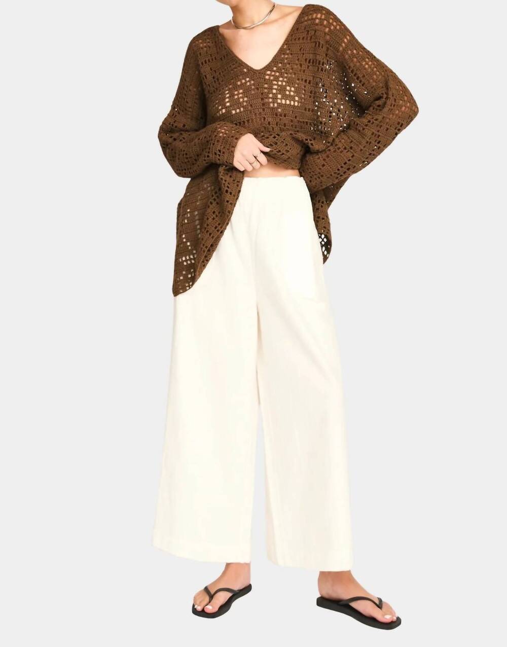 NEW MIRTH linen wide-leg pants in white